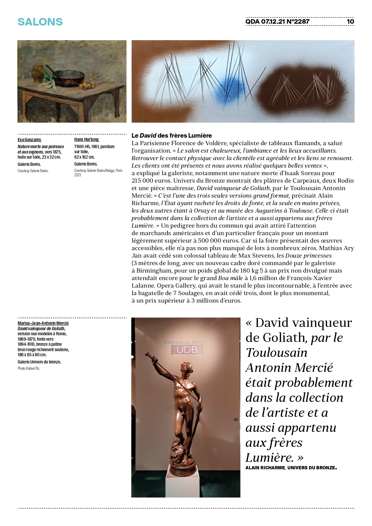 Article in Quotidien de l'Art
